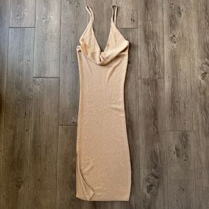 superdown Sabrina Gold Lurex Knit Midi Dress S Cowl Neck Revolve NWOT